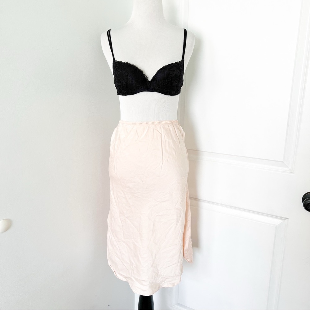 Vintage Lauren Alexandra Light Pink Silk Slip Skirt with Tulip Hem Sides - small